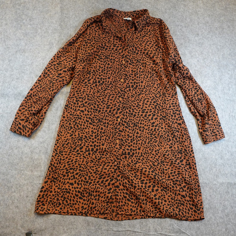 Vero Moda Dress Women US 14 EU46 Brown Leopard Print Long Sleeve Button Up Shirt